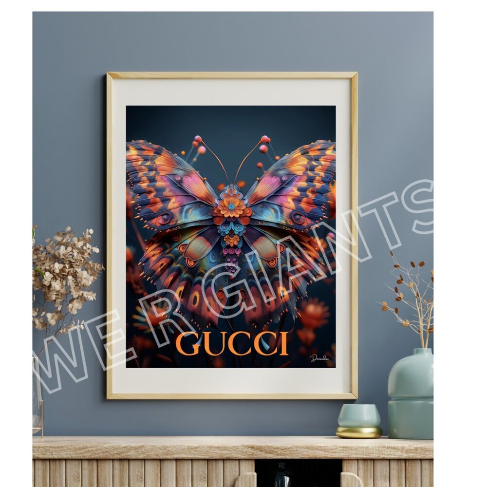 Gucci Butterfly Print 18x24 Stunning Trendy Wall Art by The Artist Denardai